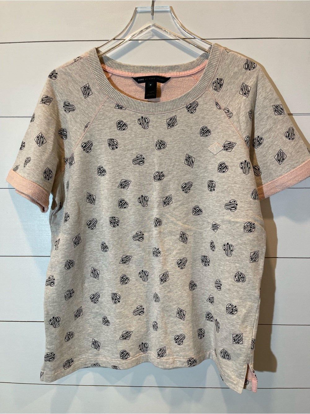 Marc By Marc Jacobs Card Suits Logo French Terry Short Sleeve Top Size Medium